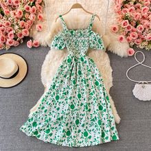 Romantic Floral Print Long Summer Dress Women Fashion Off Shoulders Straps Vacation Beach Dress Korean Party Vestidos