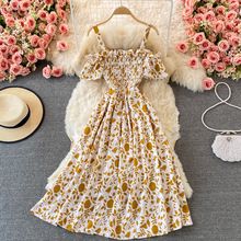 Romantic Floral Print Long Summer Dress Women Fashion Off Shoulders Straps Vacation Beach Dress Korean Party Vestidos