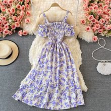 Romantic Floral Print Long Summer Dress Women Fashion Off Shoulders Straps Vacation Beach Dress Korean Party Vestidos