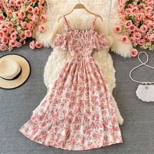 Romantic Floral Print Long Summer Dress Women Fashion Off Shoulders Straps Vacation Beach Dress Korean Party Vestidos