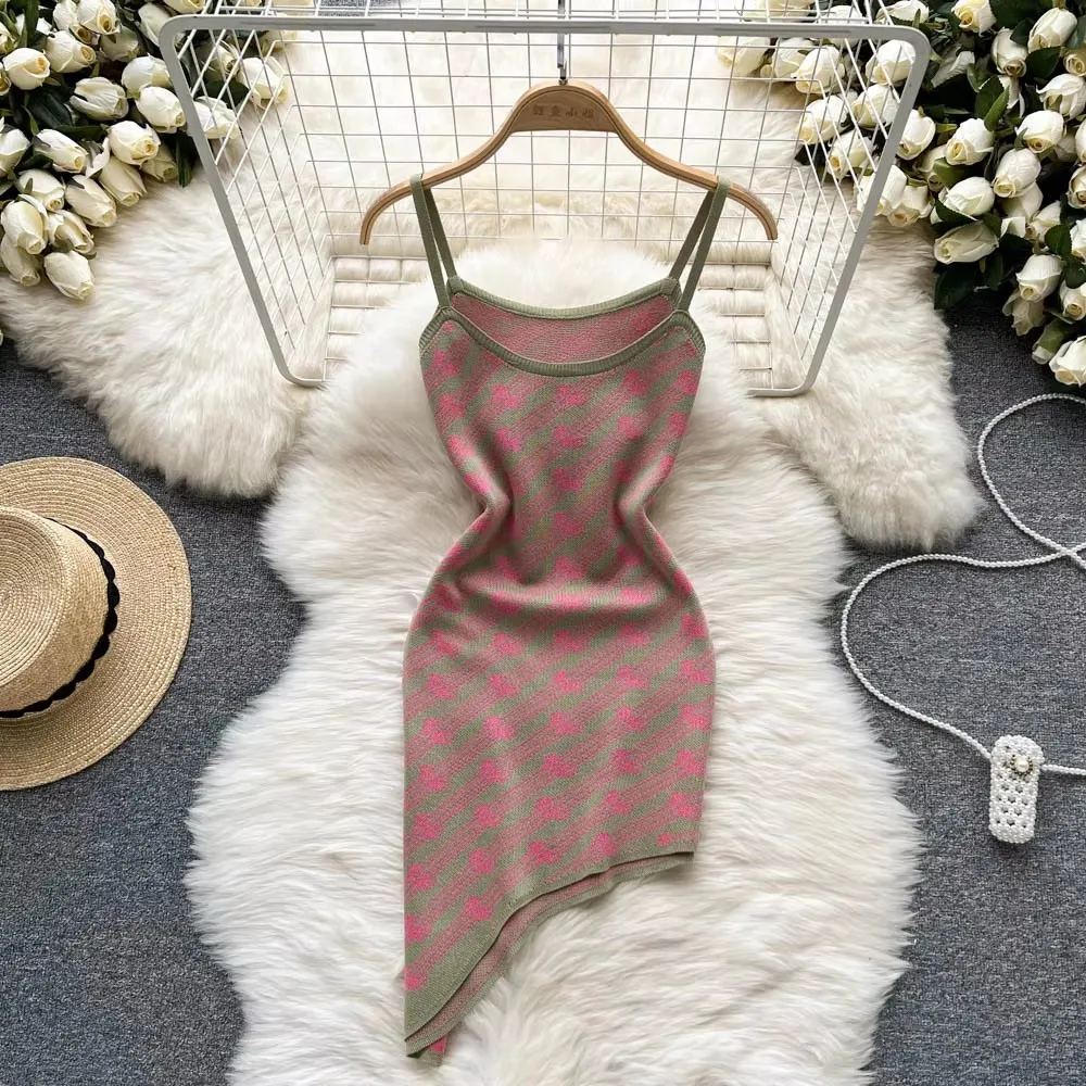 Chic Fashion Sexy Package Hips Irregular Mini Dress Women Spaghetti Straps Slim Elastic Bodycon Club Party Dress Tunic