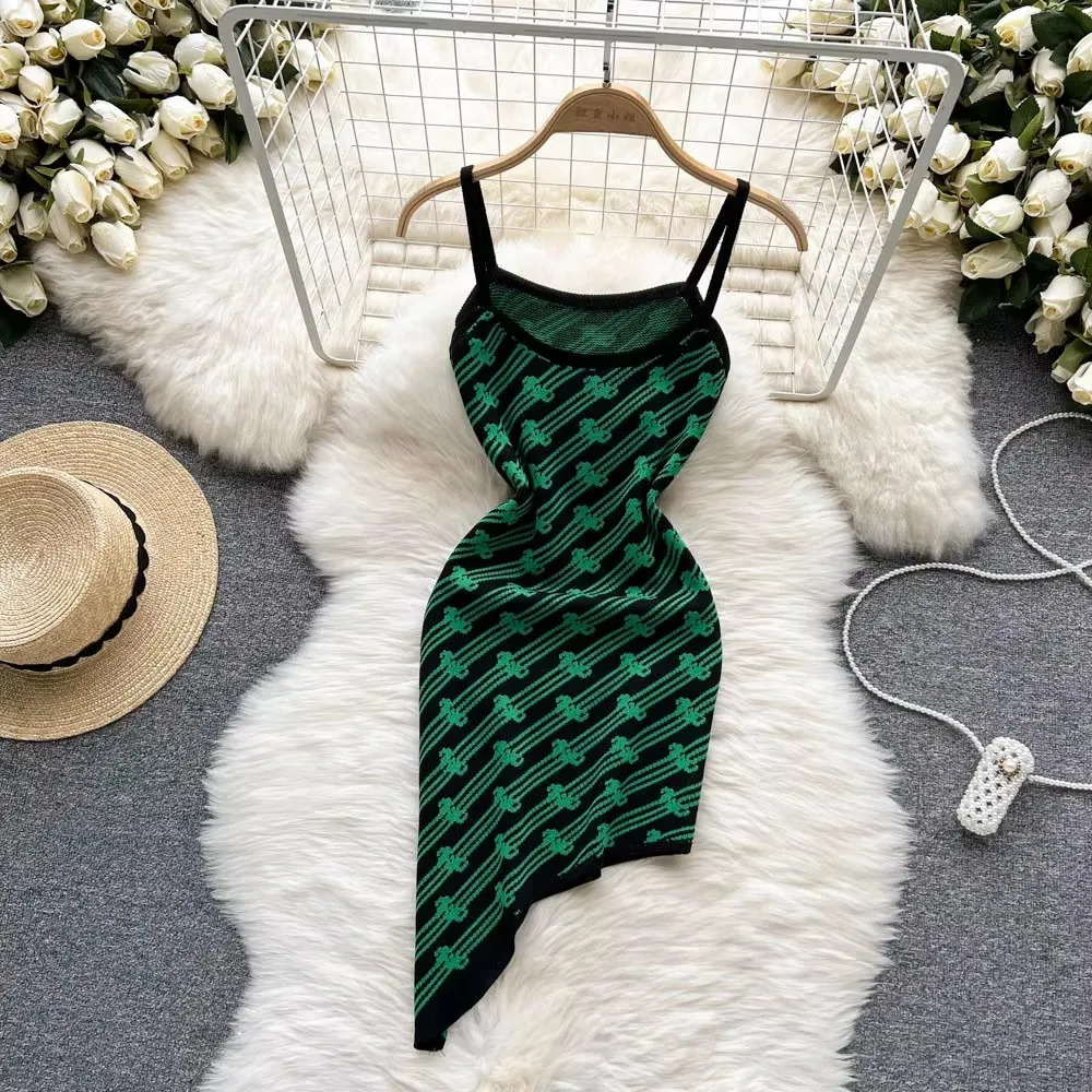 Chic Fashion Sexy Package Hips Irregular Mini Dress Women Spaghetti Straps Slim Elastic Bodycon Club Party Dress Tunic