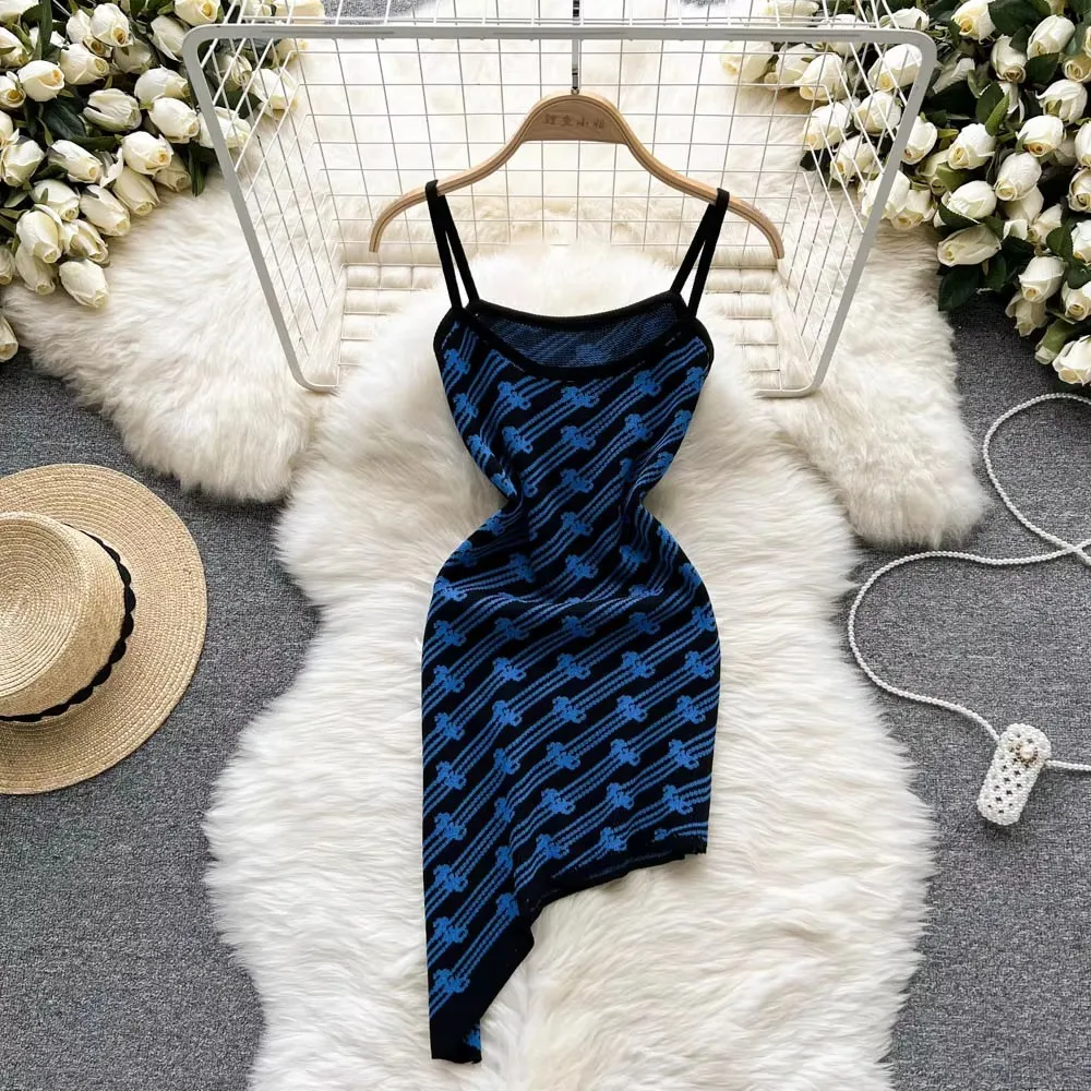 Chic Fashion Sexy Package Hips Irregular Mini Dress Women Spaghetti Straps Slim Elastic Bodycon Club Party Dress Tunic