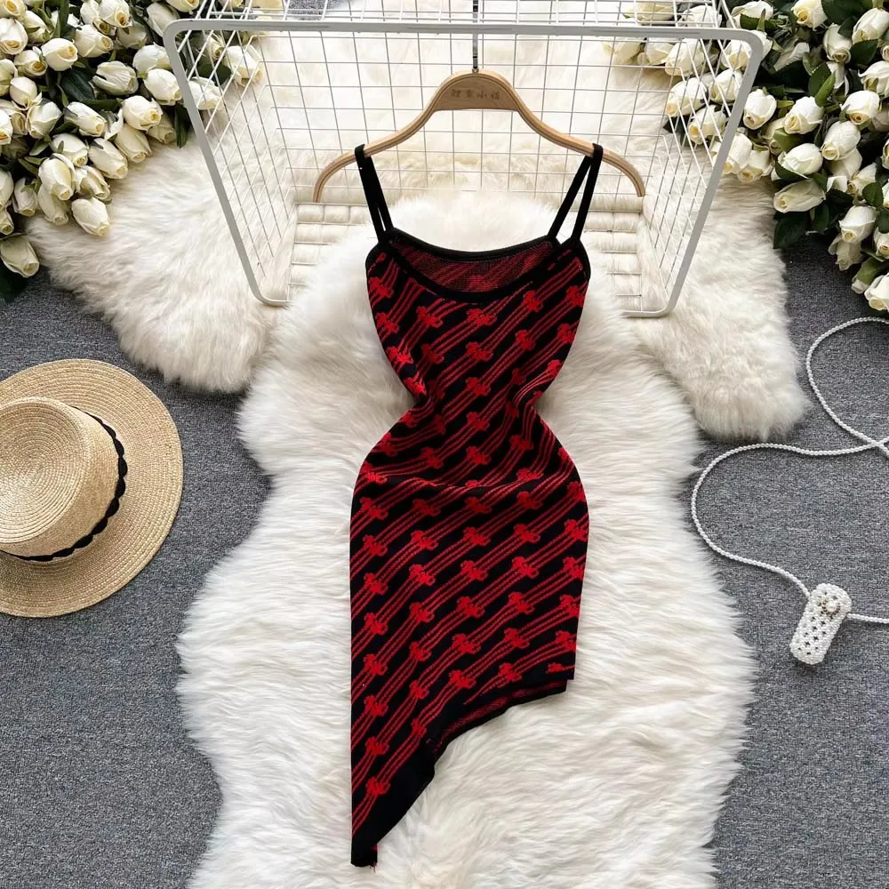 Chic Fashion Sexy Package Hips Irregular Mini Dress Women Spaghetti Straps Slim Elastic Bodycon Club Party Dress Tunic