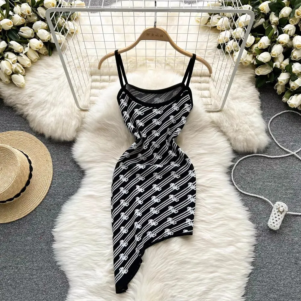 Chic Fashion Sexy Package Hips Irregular Mini Dress Women Spaghetti Straps Slim Elastic Bodycon Club Party Dress Tunic