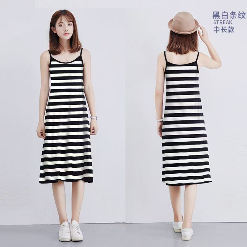 Summer basic strap dress for women, mid-length, plus size, high-end feeling, refreshing summer dress.