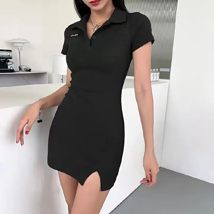 Stylish Polo-neck Bodycon Mini Dress for Summer New Arrivals, Exuding Pure and Seductive Charm, Figure-flattering and Ideal for Fashionable Girls.