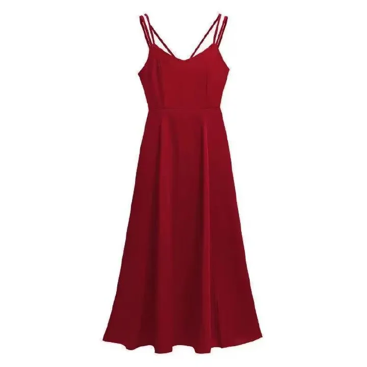 Black Sling Dress, Korean-style for Summer, French-style Mini Dress for Petite Ladies, High-end Design with Waist-cinching, Exuding Elegant and Slimming Charm.