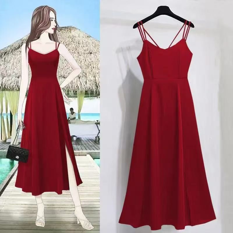 Black Sling Dress, Korean-style for Summer, French-style Mini Dress for Petite Ladies, High-end Design with Waist-cinching, Exuding Elegant and Slimming Charm.