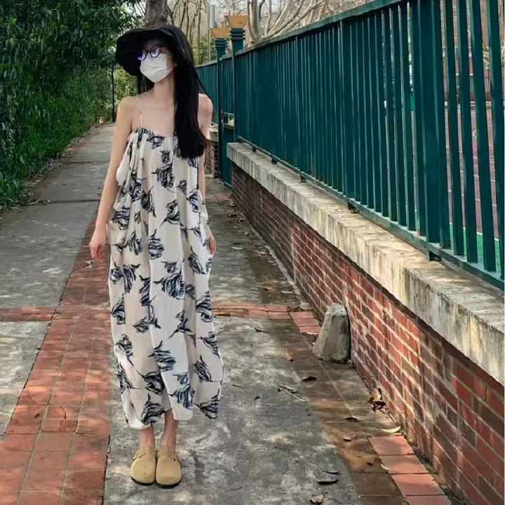 Summer New Arrivals: Chiffon Floral Sling Long Dress for Women, with Niche Design and Artistic Style, Sweet and Charming.