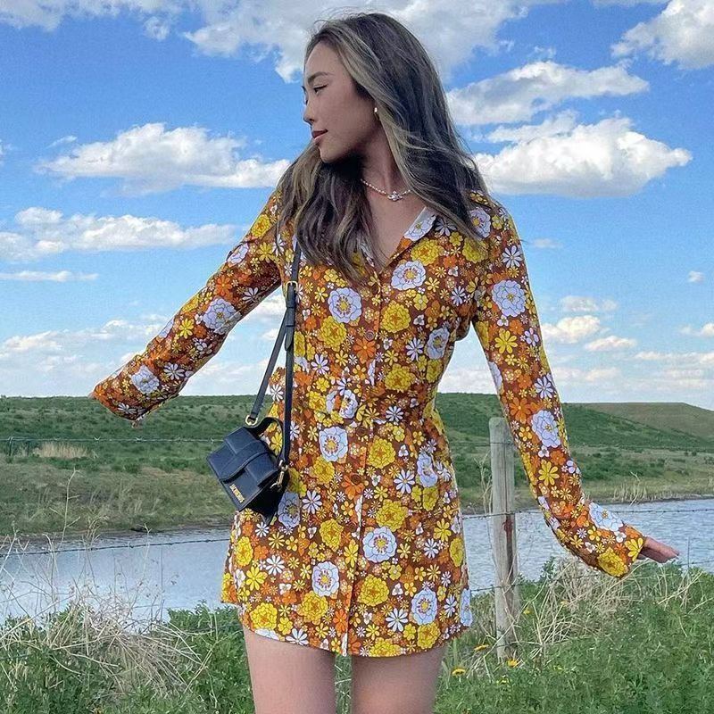 Women's Short-Sleeve Polo Neck Slim Fit A-Line Dress with Belt