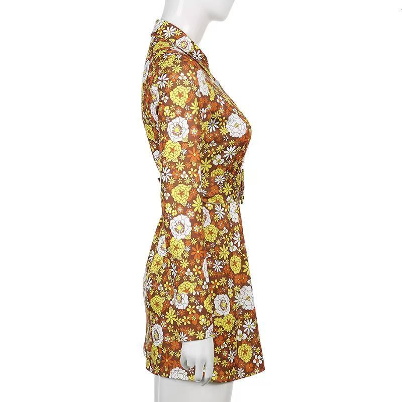Women's Short-Sleeve Polo Neck Slim Fit A-Line Dress with Belt