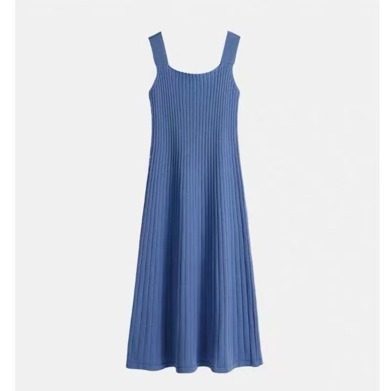 Women's New Knitted Sling Mid-Length Dress, Suitable for Spring and Autumn, Korean Style, Sexy and Slimming Camisole Dress for Bottoming.