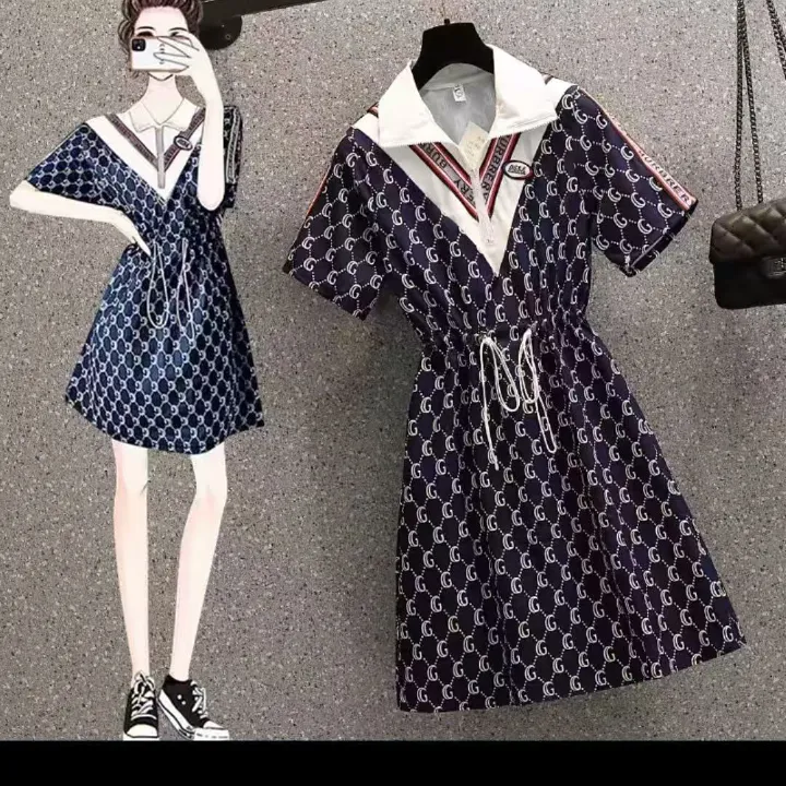 Summer 2025 New Print Loose Plus Size Dress, Fitted Waist, Slimming, Fashionable, Youthful, Short Sleeve V-neck Dressv