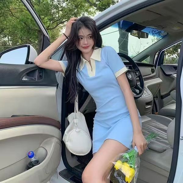 Korean Style Girl's Polo Dress with Turn-down Collar, Slimming, Fitted, Short Sleeve T-shirt Dress for Hot Girls