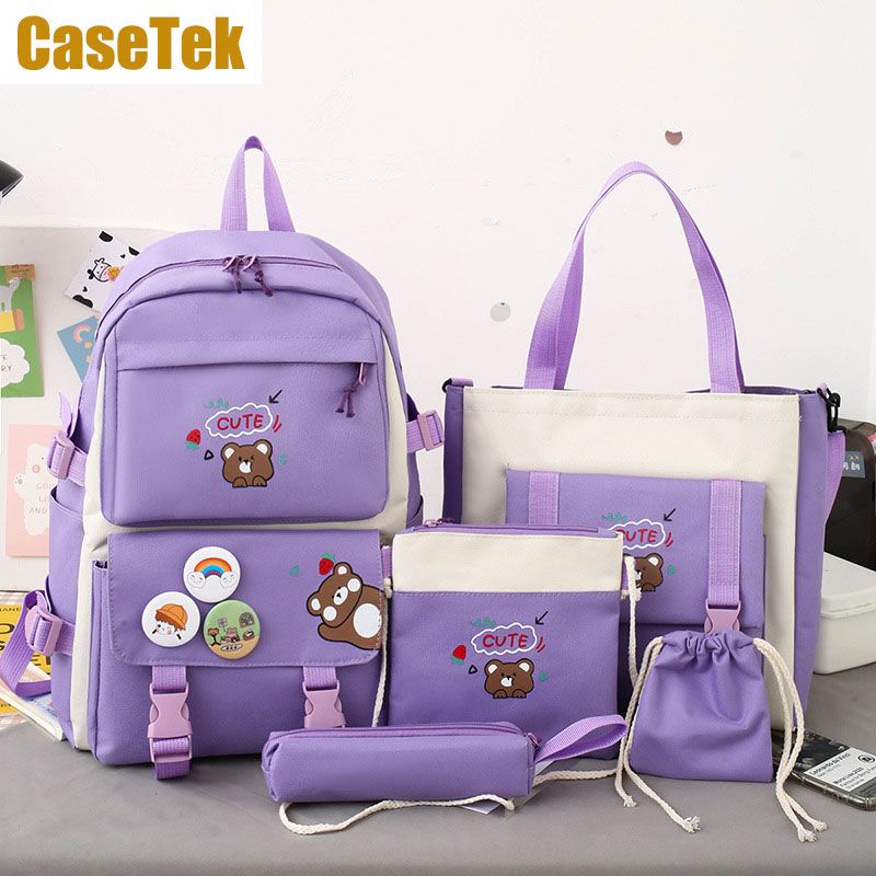 New Arrival 5pcs/SET Hot Backpacks Fast delivery  Fashion bookbags women's boy girl school bags sets monkey ladies travel bags CaseTek brand shoulder bags