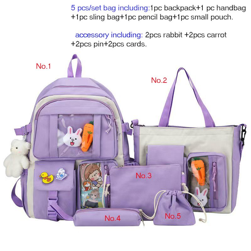 [primary & junior high school ] 5pcs/set  New arrival school backpack women's bags bookbags laptop bags travelling bag Casetek brand shoulder bags fast delivery backpack wallet handbags pencil case