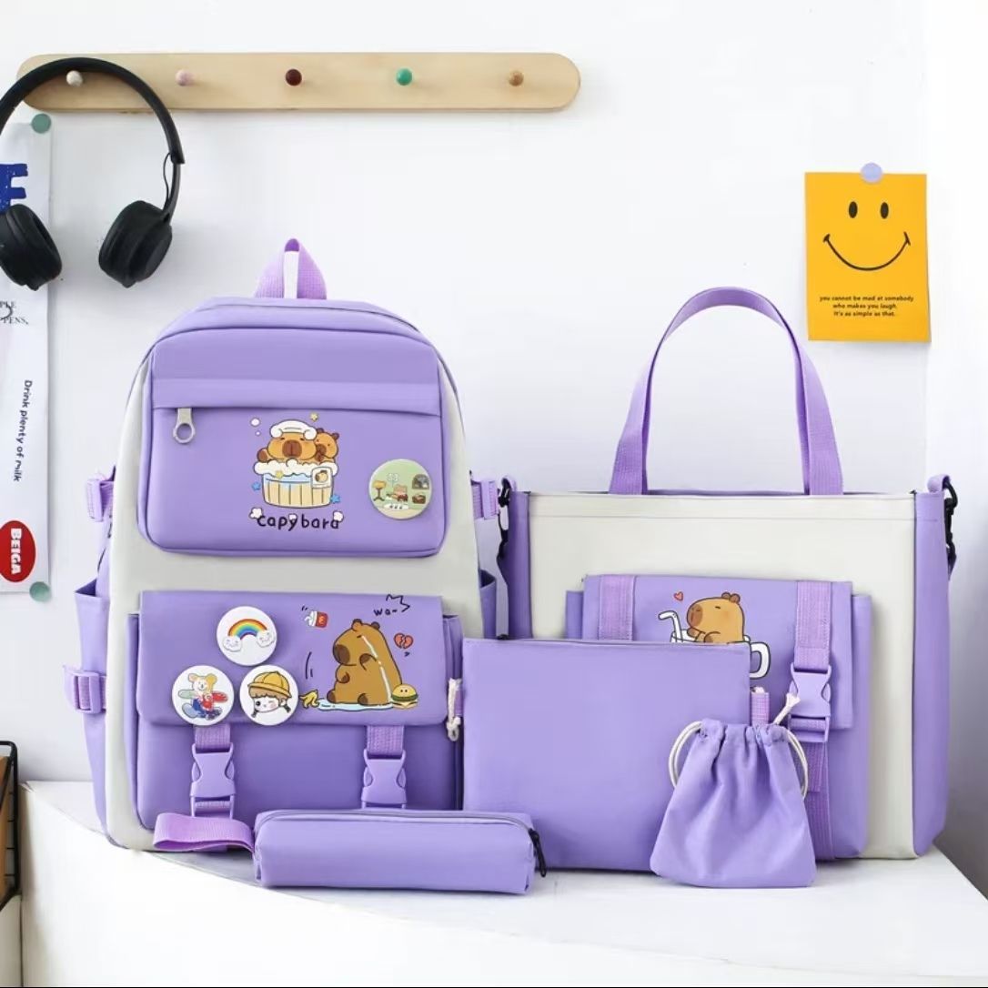 New arrivals 5pcs/set copy bara backpack bookbags fast delivery women's boy girl school bag sets travel bag Casetek Brand backkpack +shoulder bag +sling bag+pencil bag+coin pouch fashion