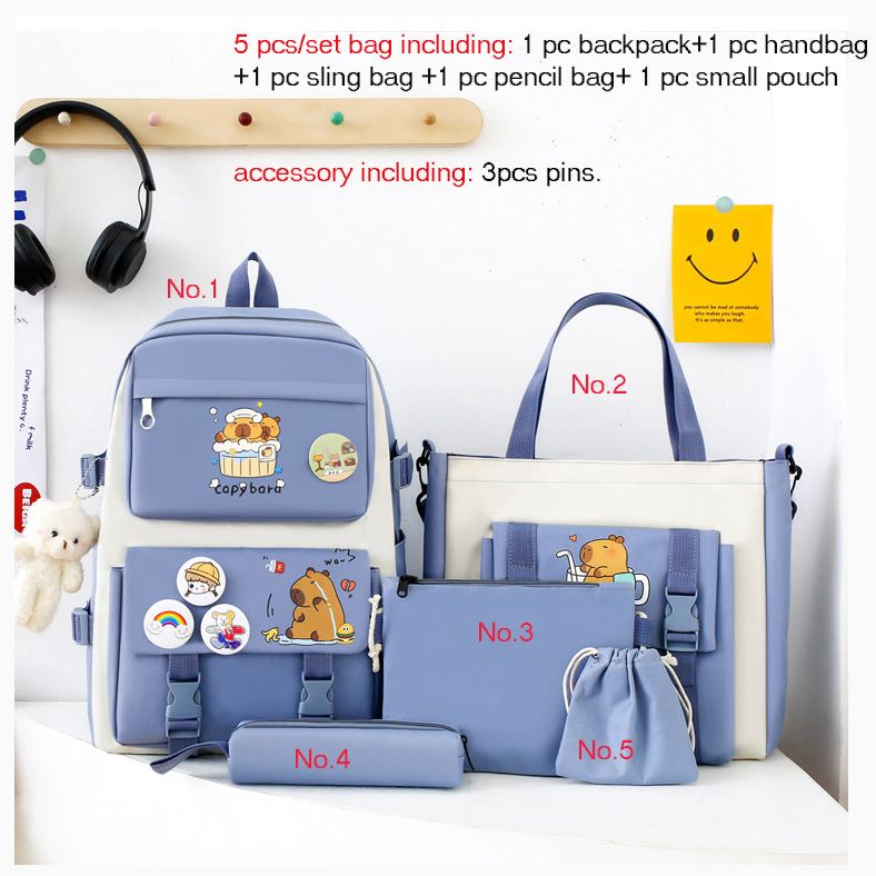 New arrivals 5pcs/set copy bara backpack bookbags fast delivery women's boy girl school bag sets travel bag Casetek Brand backkpack +shoulder bag +sling bag+pencil bag+coin pouch fashion