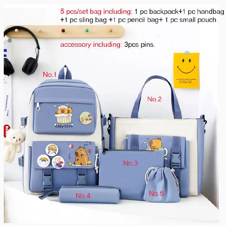 New arrivals 5pcs/set copy bara backpack bookbags fast delivery women's boy girl school bag sets travel bag Casetek Brand backkpack +shoulder bag +sling bag+pencil bag+coin pouch fashion