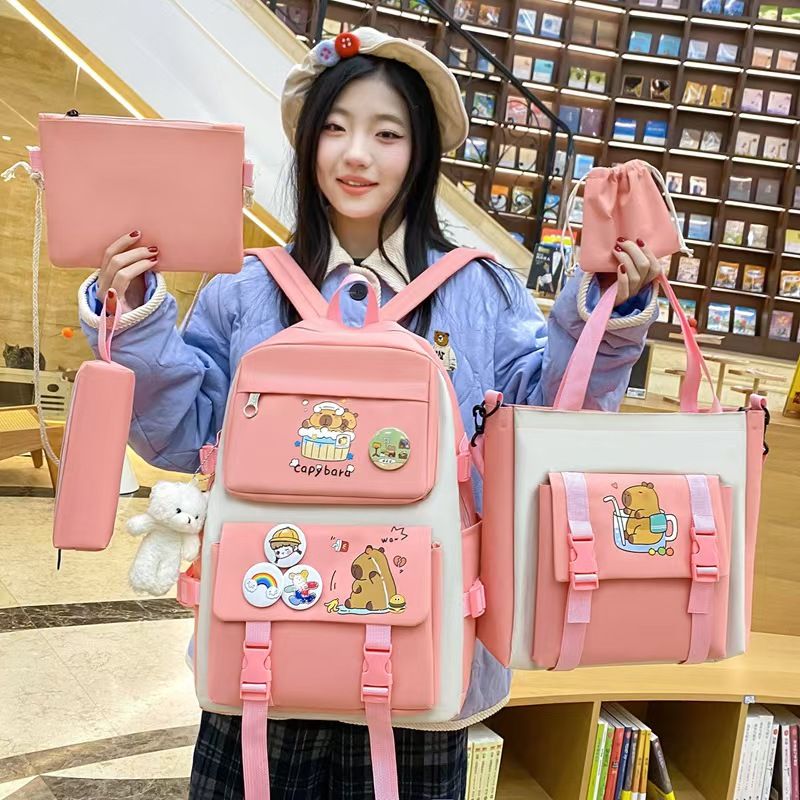 New arrivals 5pcs/set copy bara backpack bookbags fast delivery women's boy girl school bag sets travel bag Casetek Brand backkpack +shoulder bag +sling bag+pencil bag+coin pouch fashion