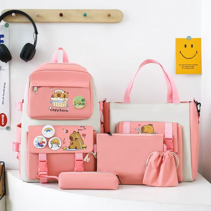 New arrivals 5pcs/set copy bara backpack bookbags fast delivery women's boy girl school bag sets travel bag Casetek Brand backkpack +shoulder bag +sling bag+pencil bag+coin pouch fashion