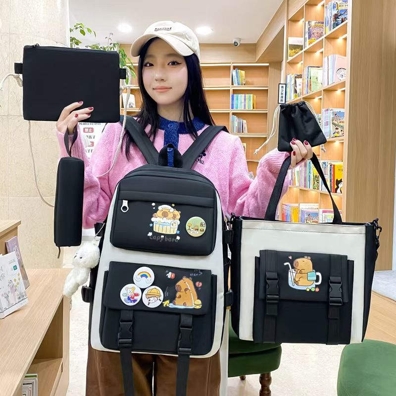 New arrivals 5pcs/set copy bara backpack bookbags fast delivery women's boy girl school bag sets travel bag Casetek Brand backkpack +shoulder bag +sling bag+pencil bag+coin pouch fashion