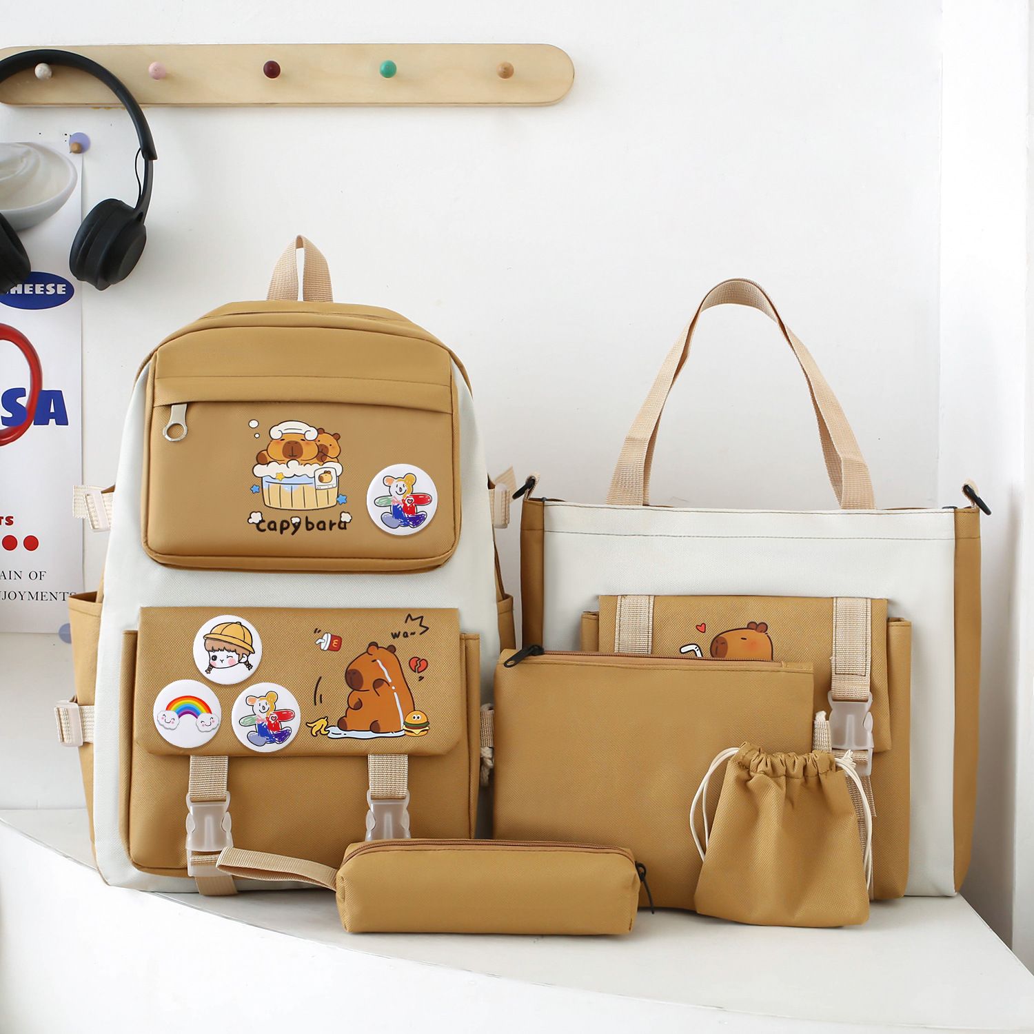 New arrivals 5pcs/set copy bara backpack bookbags fast delivery women's boy girl school bag sets travel bag Casetek Brand backkpack +shoulder bag +sling bag+pencil bag+coin pouch fashion