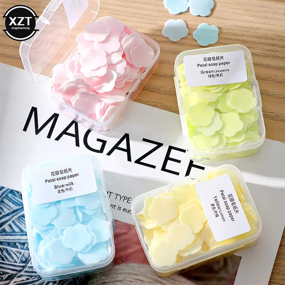 100 pcs  portable soap paper disposal travel case. Mini cleaning sheet soap for Washing, cleaning hands for out door camping hiking