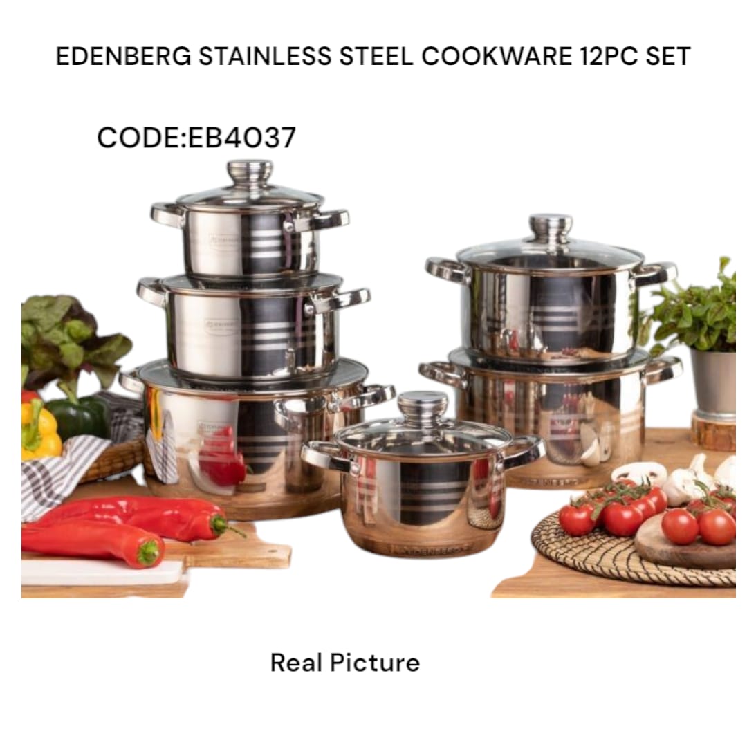 [🔥 THE PERFECT CHOICE🤩🤩✨ !!! ] 12 pc Classy Stylish Affordable Very High Quality and Fancy Kitchen Edenberg Stainless Steel cookware Set at Affordable Price .Desiring To Serve The Best Experience