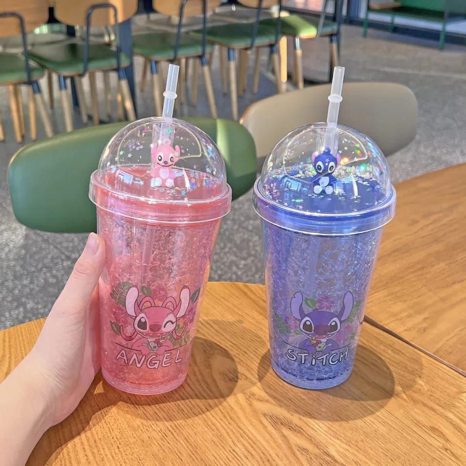 Stitch Straw Frosted Cup | Reusable Cartoon Drinking Tumbler with Lid & Straw for Kids and Adults