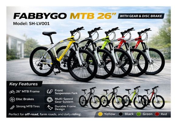 🔥 HOT SELL OFFER 🔥 Fabbygo MBT Mountain Bike – 26-Inch Durable Steel Frame, 21-Speed Gears, Shock-Absorbing Front Fork for Adults size 26