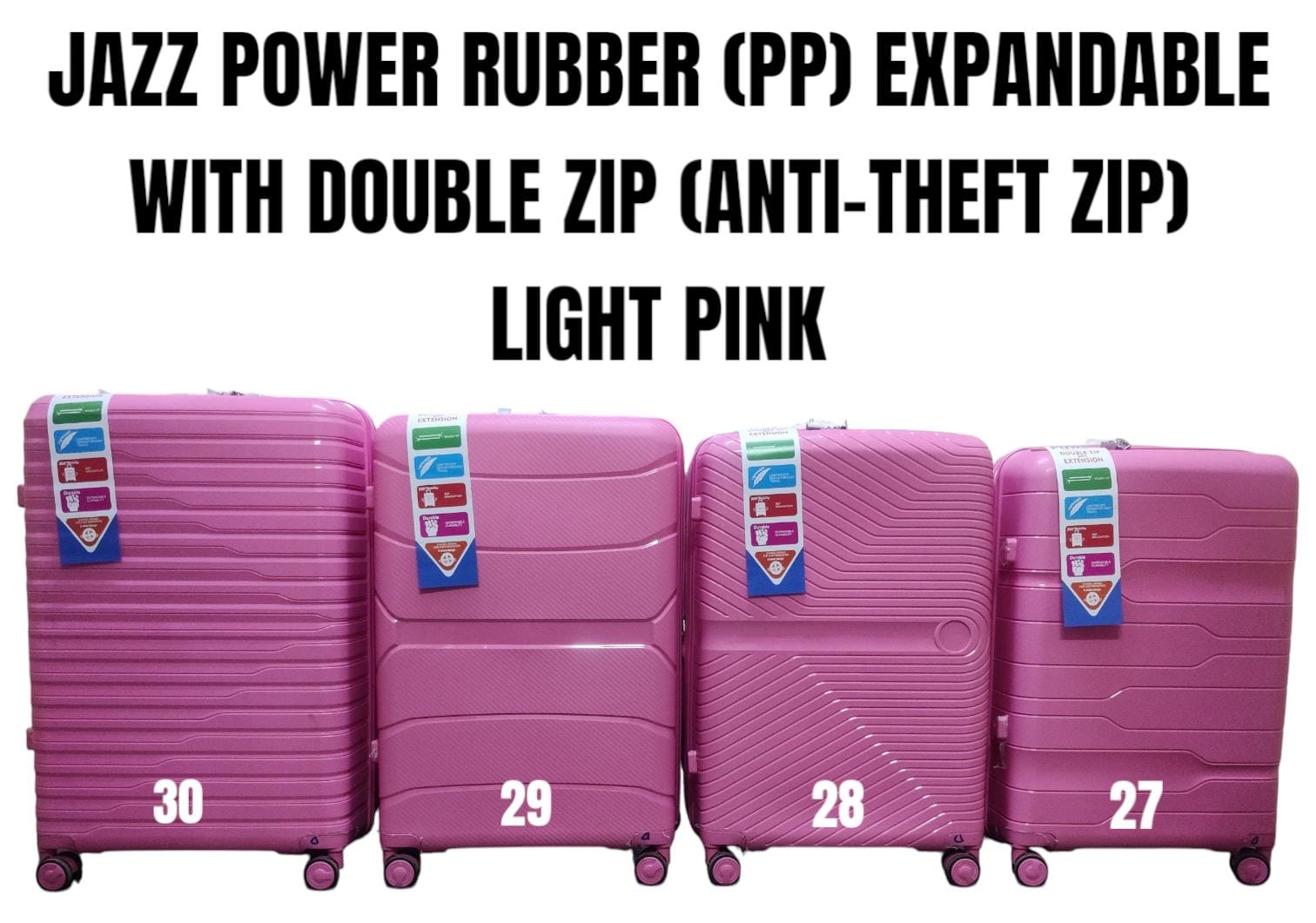 🎉 Crazy Offer – Today Only 🎉 1pc JAZZ POWER PP (Rubber) Suitcase with Double Zipper (Anti-Theft) & Extension – 27-inch Travel Luggage
