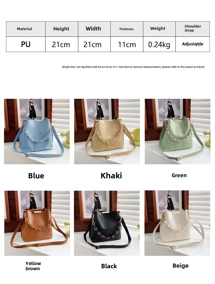 New Ladies Shoulder Bag Messenger Bag Fashion Chain Handbag Gift Bag for Girlfriend Handbag Chain Bucket Bag Simple Fashion Trend Candy Color Multipurpose Bag Large Capacity hangbag  bags