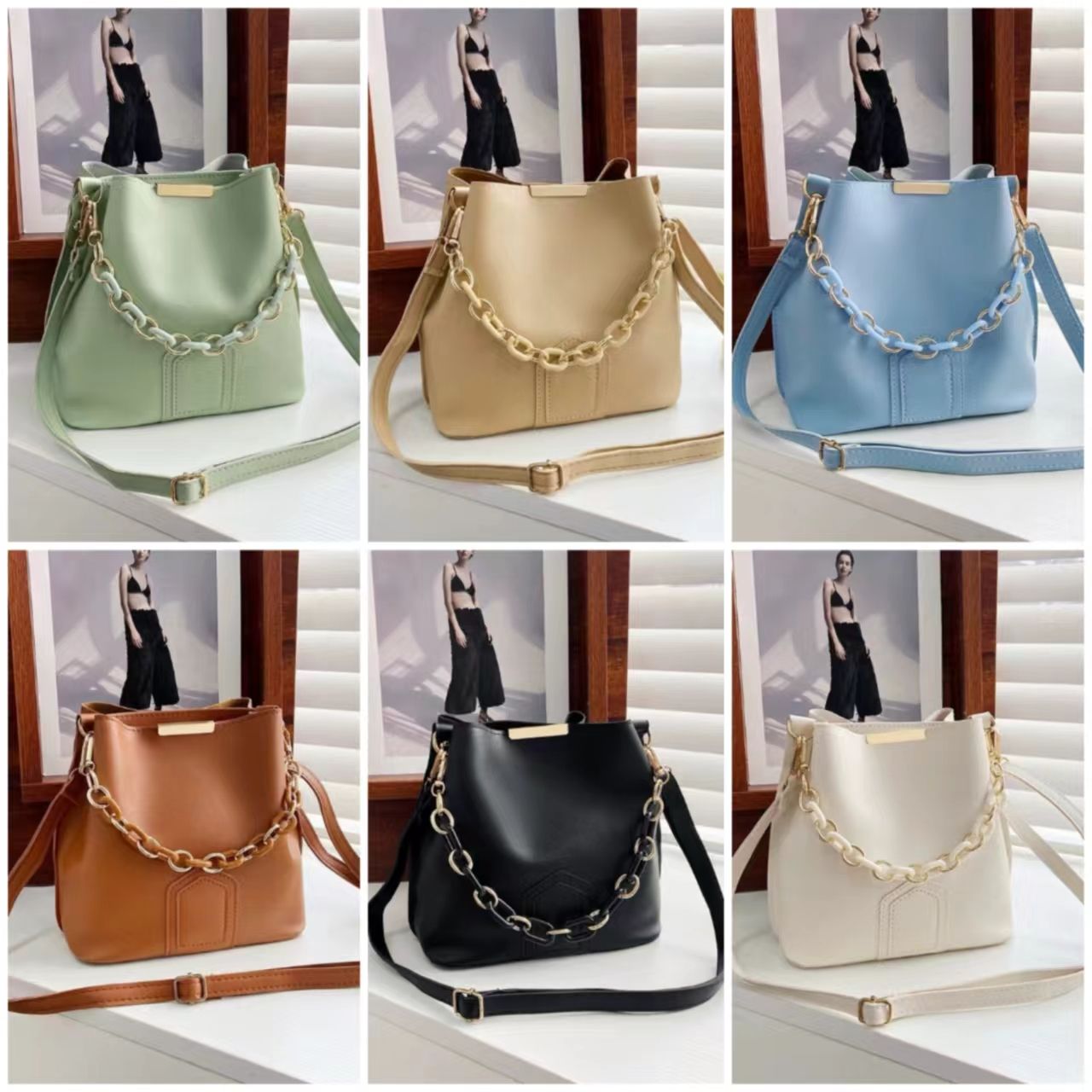 New Ladies Shoulder Bag Messenger Bag Fashion Chain Handbag Gift Bag for Girlfriend Handbag Chain Bucket Bag Simple Fashion Trend Candy Color Multipurpose Bag Large Capacity hangbag  bags