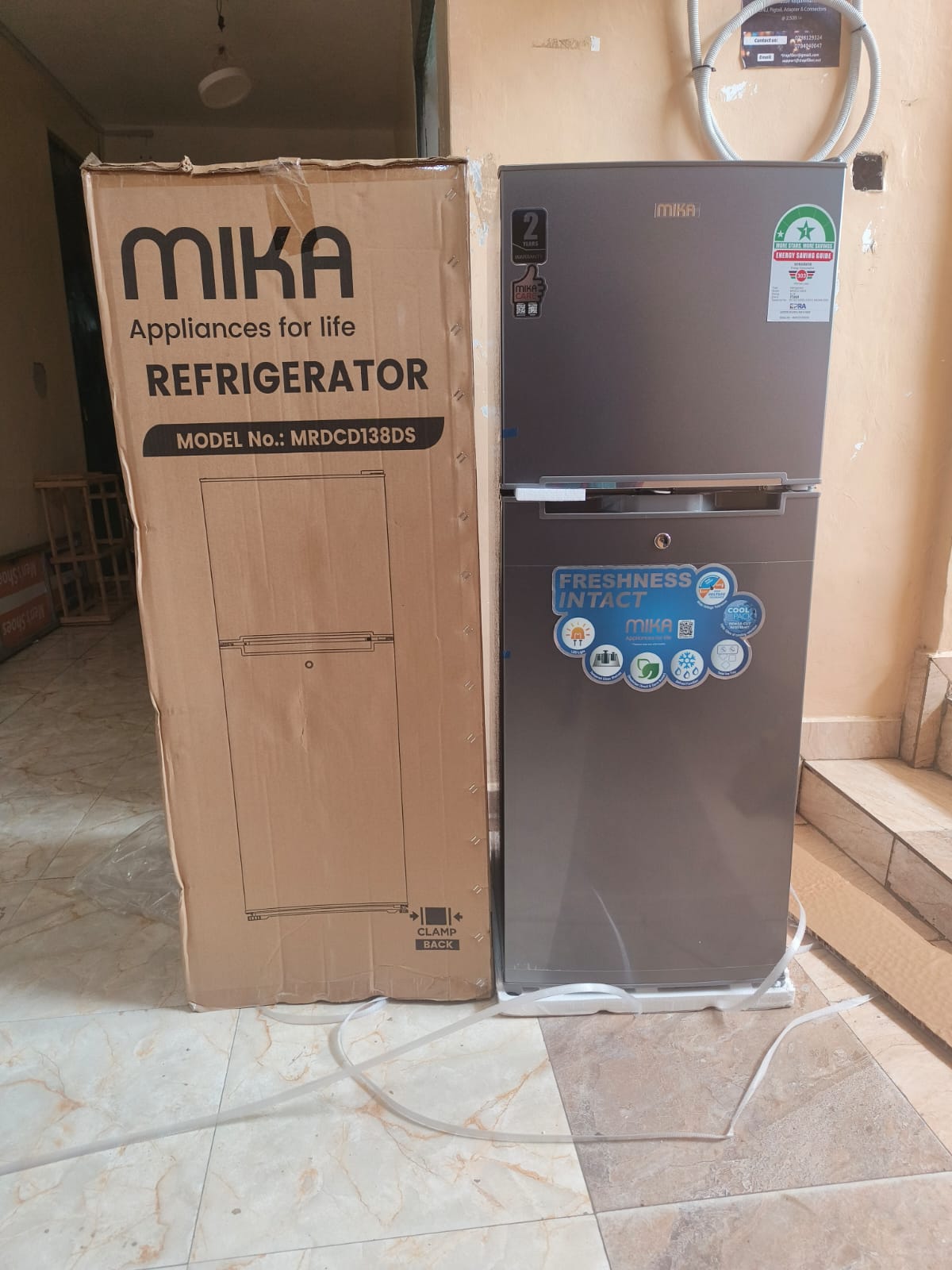 CLEARANCE OFFER Mika 138L Double Door Refrigerator Top Mounted Freezer 2 Star Energy Rating Direct Cool Deodorizer-Smell Buster