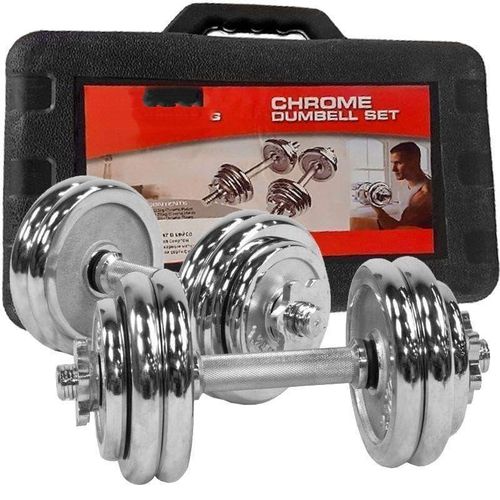 CLEARANCE OFFER 15kgs Chrome Adjustable Dumbbells Hand Weight set with Barbell for Bodybuilding Fitness Weight Lifting Training Home Gym Equipments