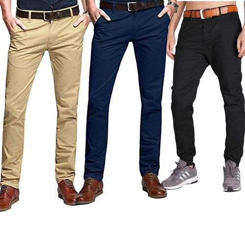 CLEARANCE OFFER Fashion 3Pack, Soft Khaki Men's Trouser Slim Fit Official Casual- Beige,Navyblue&Black