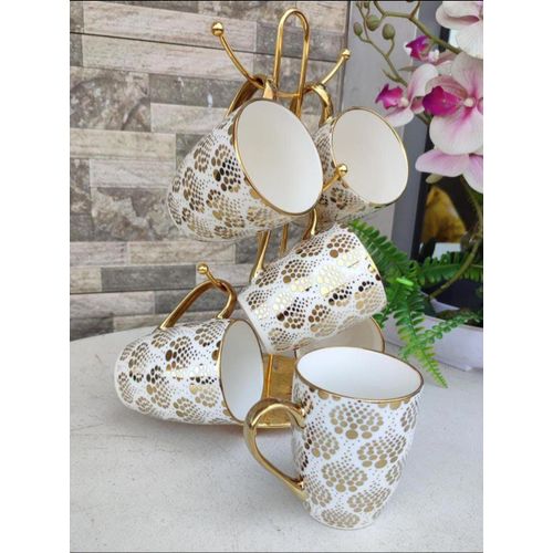 CLEARANCE OFFER Set of 6 Golden Cups Marble Ceramic Coffee Cup
