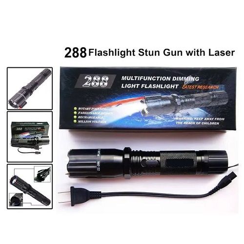 3 in 1 Torch 288 Type Self Defense Flashlight LED Electric Laser Pointer