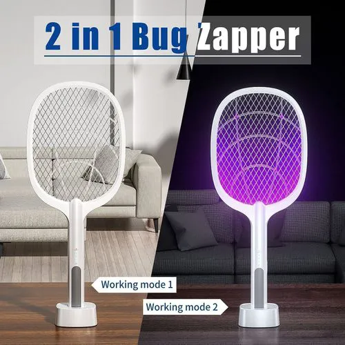 Electric Mosquito Swatter Stand Swatter Manual+ Automatic Blue Light USB Racket.