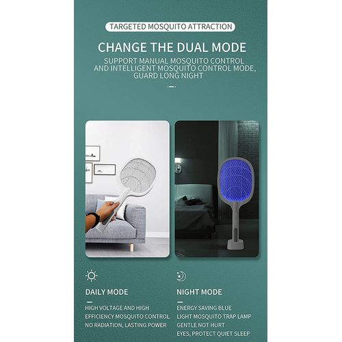 Electric Mosquito Swatter Stand Swatter Manual+ Automatic Blue Light USB Racket.