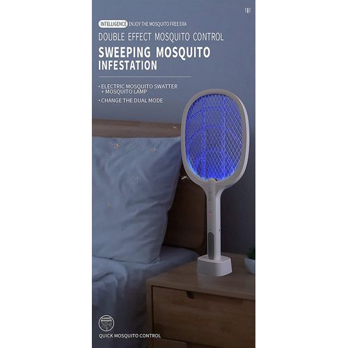 Electric Mosquito Swatter Stand Swatter Manual+ Automatic Blue Light USB Racket.