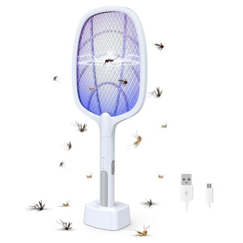 Electric Mosquito Swatter Stand Swatter Manual+ Automatic Blue Light USB Racket.