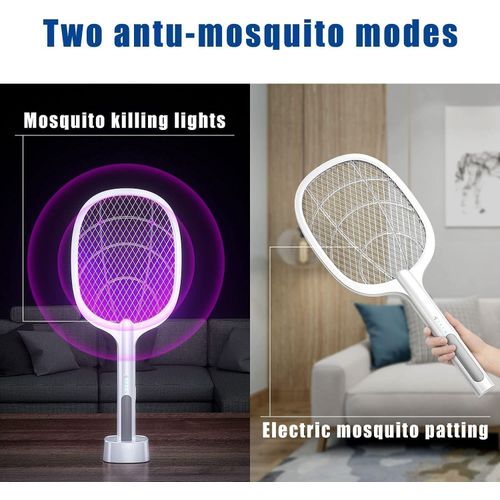 Electric Mosquito Swatter Stand Swatter Manual+ Automatic Blue Light USB Racket.