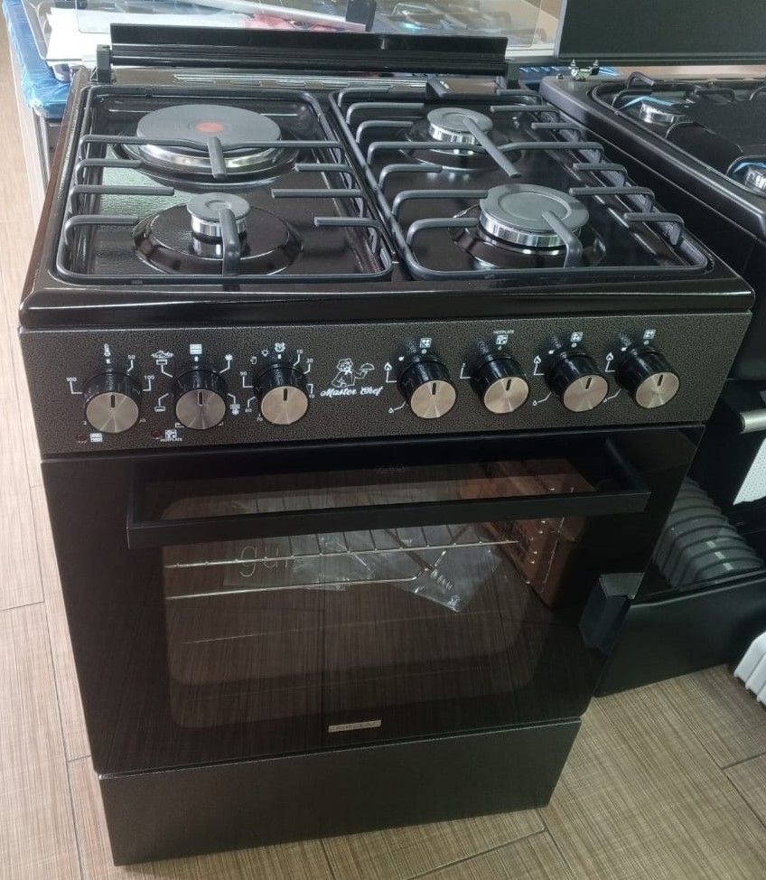 Masterchef, 60cm by 60cm, 3 Gas Jet Pool Burners+1 Rapid Hot Plate Standing Gas Cooker with Electric Oven