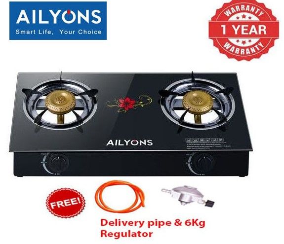 AILYONS GS014, 2-Burner Glass Top Gas Cooker