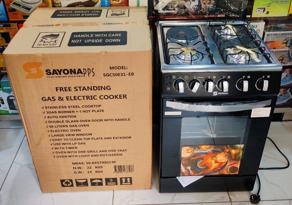 [PRICE DROP!!] SAYONA SGC 50E31-EO,3 Gas+1 Hot Plate , 50 By 50 Gas Cooker With Electric Oven