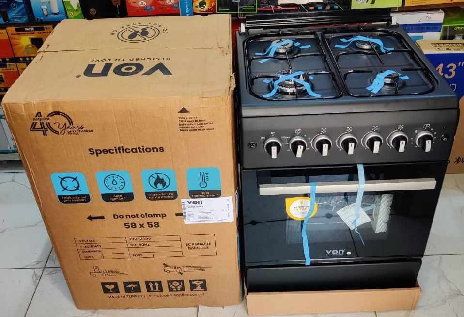 VON 58 X 58, 4 Jet Pool Gas Burners Free Standing Cooker + Electric Oven