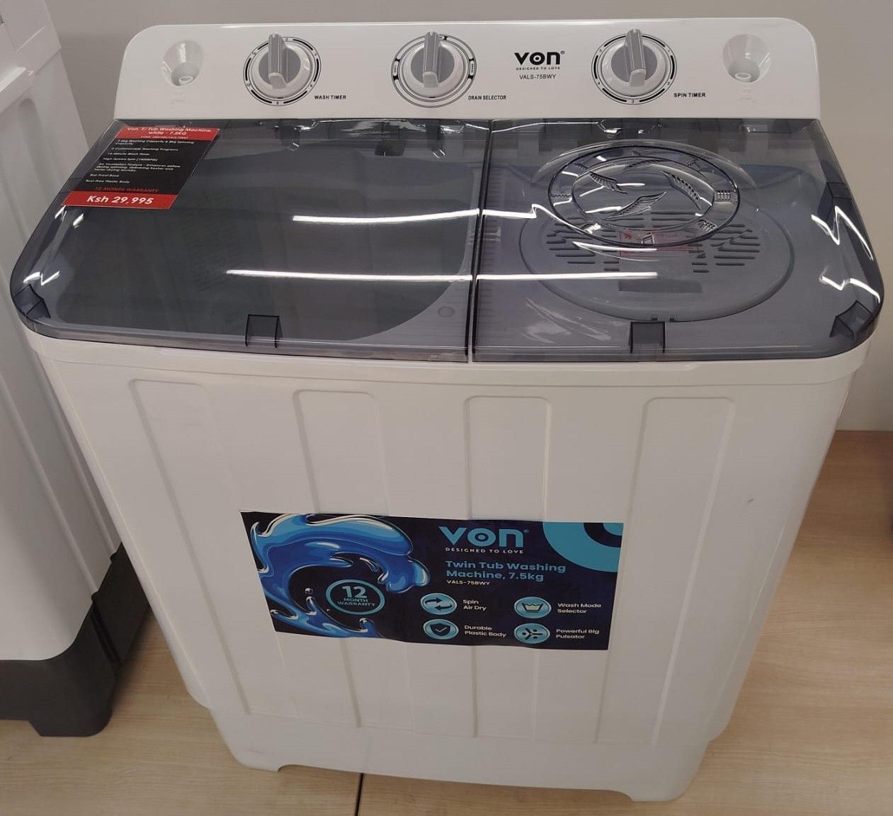 VON 7.5 KG Twin Tub Washing Machine